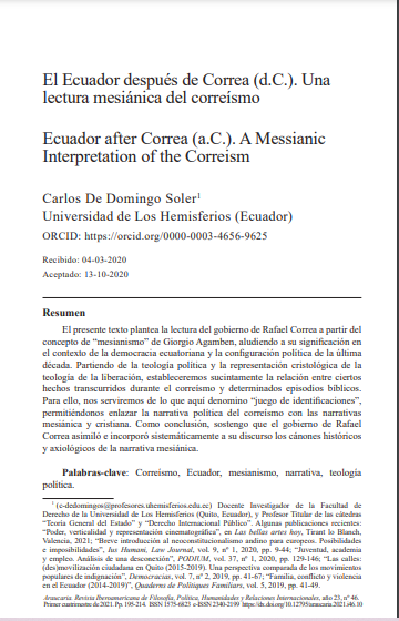 El Ecuador después de Correa (d.C.). Una lectura mesiánica del correísmo