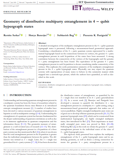 Geometry of distributive multiparty entanglement in 4 &amp;minus; qubit hypergraph states