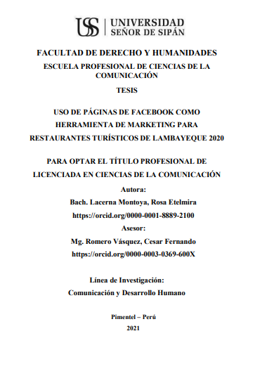 Uso de páginas de Facebook como herramienta de marketing para restaurantes turísticos de Lambayeque 2020