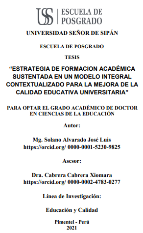 Estrategia de formación académica sustentada en un modelo integral contextualizado para la mejora de la calidad educativa universitaria