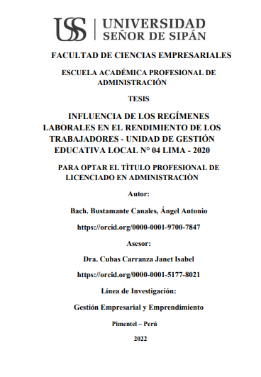 Influencia de los regímenes laborales en el rendimiento de los trabajadores - Unidad de Gestión Educativa
