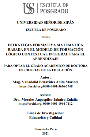 Estrategia formativa matemática basada en el modelo de formación lógico contextual integral para el aprendizaje