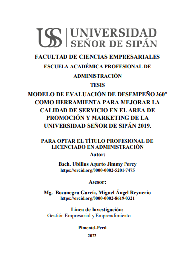 Modelo de evaluación de desempeño 360 como herramienta para mejorar la calidad de servicio en el área de promoción y marketing