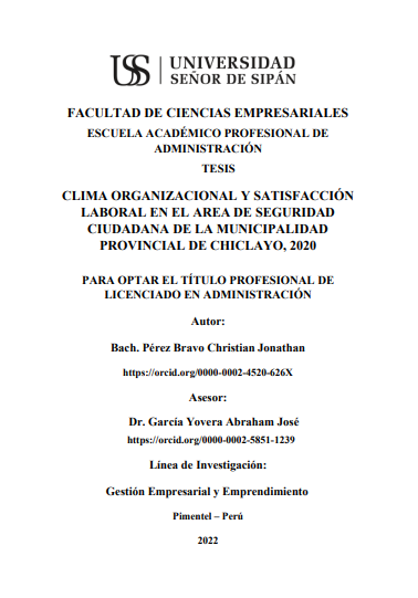 Clima organizacional y satisfacción laboral en el área de seguridad ciudadana de la Municipalidad Provincial de Chiclayo