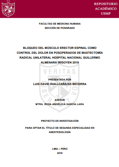 Bloqueo del músculo erector espinal como control del dolor en posoperados de mastectomía radical unilateral