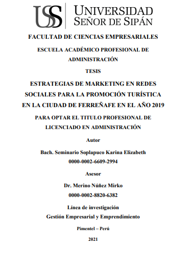 Estrategias de marketing en redes sociales para la promoción turística en la ciudad de Ferreñafe en el año 2019