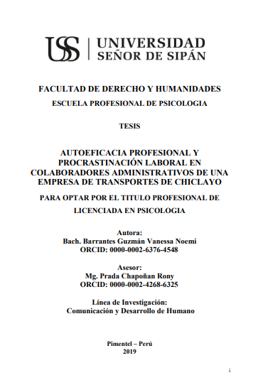 Autoeficacia profesional y procrastinación laboral en colaboradores administrativos de una empresa de transportes de Chiclayo