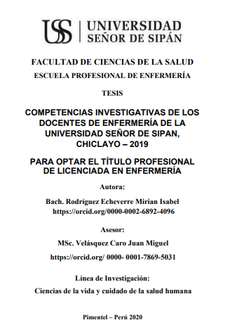 Competencias investigativas de los docentes de Enfermería de la Universidad Señor de Sipán, Chiclayo - 2019