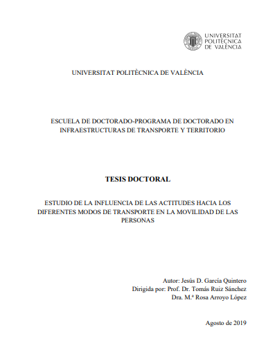ESTUDIO DE LA INFLUENCIA DE LAS ACTITUDES RESPECTO A LOS DIFERENTES MODOS DE TRANSPORTE SOBRE LA MOVILIDAD DE LAS PERSONAS