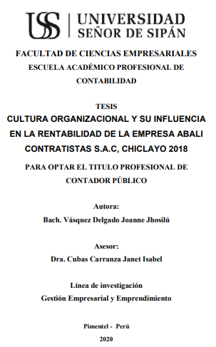 Cultura organizacional y su influencia en la rentabilidad de la empresa Abali Contratistas S.A.C