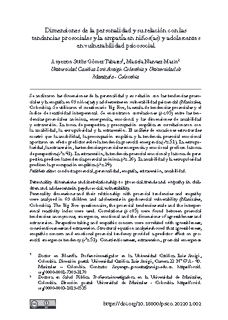 Dimensiones de la personalidad y su relación con las tendencias prosociales y la empatía en niños(as) y adolescentes en vulnerabilidad psicosocial