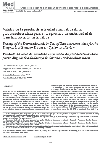 Validez de la prueba de actividad enzimática de la glucocerebrosidasa para el diagnóstico de enfermedad de Gaucher, revisión sistemática