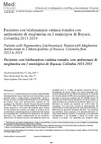 Pacientes con leishmaniasis cutánea tratados con antimoniato de meglumina en 2 municipios de Boyacá, Colombia 2013-2014