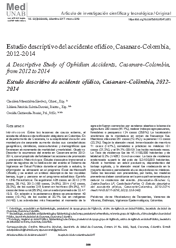 Estudio descriptivo del accidente ofídico, Casanare-Colombia, 2012-2014