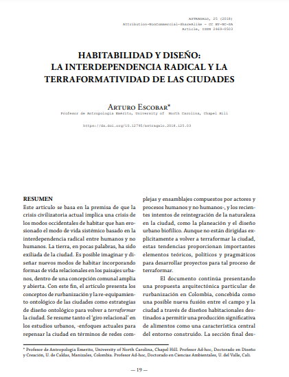 Habitabilidad y diseño: la interdependencia radical y la terraformatividad de las ciudades