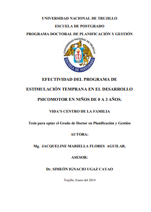 Efectividad del programa de estimulación temprana en el desarrollo psicomotor en niños de 0 a 3 años. vida’s centro de la familia