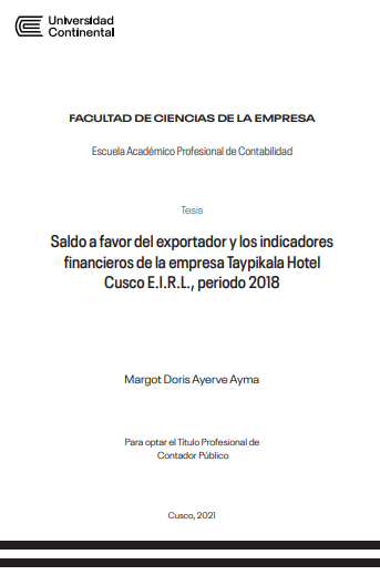 Saldo a favor del exportador y los indicadores financieros de la empresa Taypikala Hotel Cusco E.I.R.L., periodo 2018