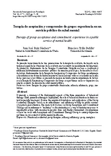 Terapia de aceptación y compromiso de grupo: experiencia en un servicio público de salud mental