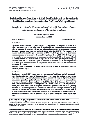 Satisfacción con la vida y calidad de vida laboral en docentes de instituciones educativas estatales de Lima Metropolitana