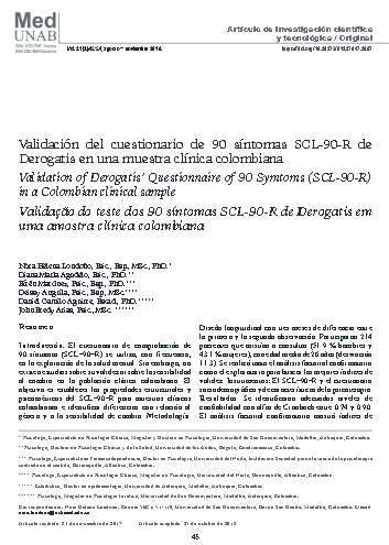 Validación del cuestionario de 90 síntomas SCL-90-R de Derogatis en una muestra clínica colombiana