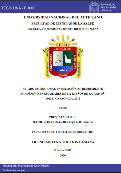 Estado nutricional en relación al rendimiento académico en escolares de 6 a 12 años de la I.E.P. N⁰ 70036 - Capachica, 2018