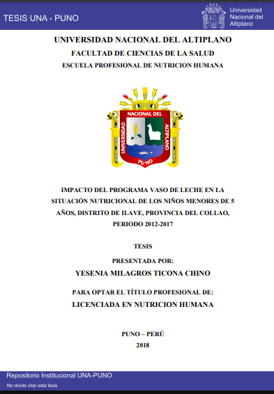 Impacto del Programa Vaso de Leche en la situación nutricional de los niños menores de 5 años, distrito de Ilave, provincia del Collao, periodo 2012-2017