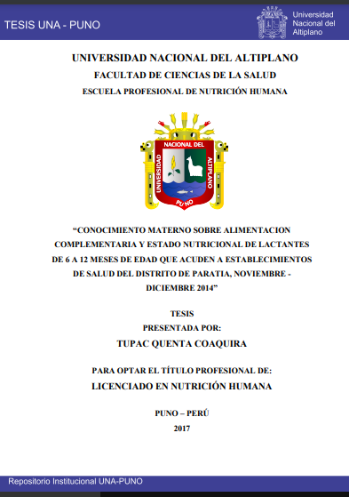 Conocimiento materno sobre alimentación complementaria y estado nutricional de lactantes de 6 a 12 meses de edad que acuden a Establecimientos de Salud del distrito de Paratia, noviembre - diciembre 2014