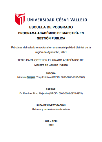 Prácticas del salario emocional en una municipalidad distrital de la región de Ayacucho, 2021