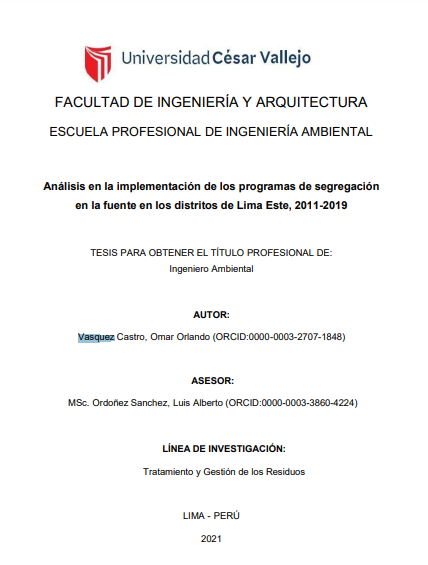 Análisis en la implementación de los programas de segregación en la fuente en los distritos de Lima Este, 2011-2019