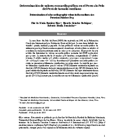 Determinación de valores ecocardiográficos en el Perro sin Pelo del Perú de tamaño mediano