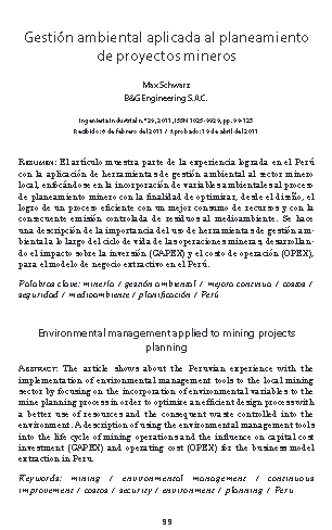 Gestión ambiental aplicada al planeamiento de proyectos mineros