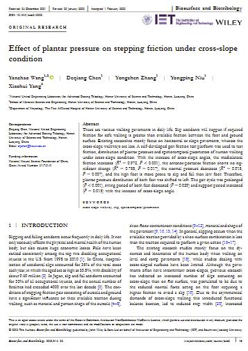 Effect of plantar pressure on stepping friction under cross-slope condition