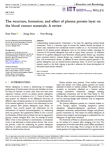 The structure, formation, and effect of plasma protein layer on the blood contact materials: A review