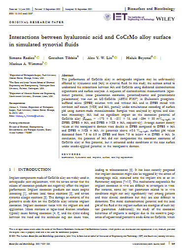 Interactions between hyaluronic acid and CoCrMo alloy surface in simulated synovial fluids