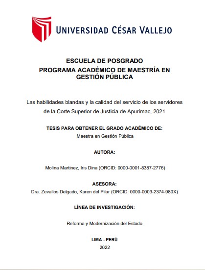 Las habilidades blandas y la calidad del servicio de los servidores de la Corte Superior de Justicia de Apurímac, 2021