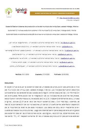 Sostenibilidad en sistemas de producción ovina del municipio de Ixmiquilpan, estado Hidalgo, México