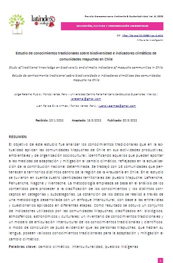 Estudio de conocimientos tradicionales sobre biodiversidad e indicadores climáticos de comunidades mapuches en Chile