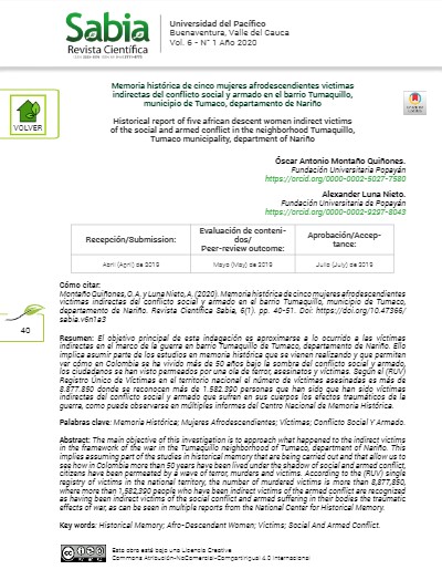 Memoria histórica de cinco mujeres afrodescendientes victimas indirectas del conflicto social y armado en el barrio Tumaquillo, municipio de Tumaco, departamento de Nariño