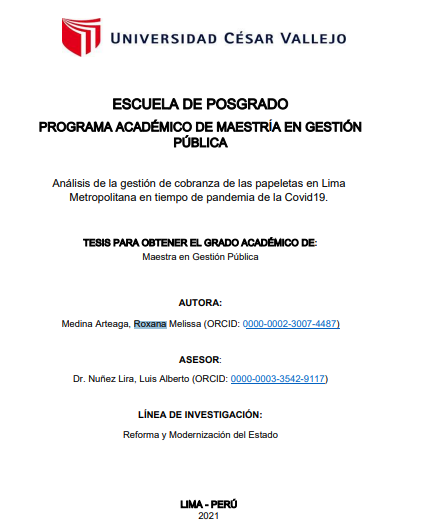 Análisis de la gestión de cobranza de las papeletas en Lima Metropolitana en tiempo de pandemia de la Covid19