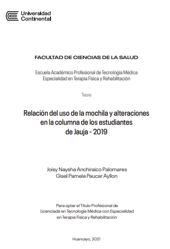 Relación del uso de la mochila y alteraciones en la columna de los estudiantes de Jauja - 2019