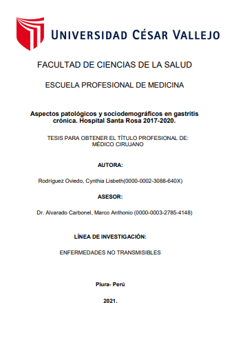 Aspectos patológicos y sociodemográficos en gastritis crónica. Hospital Santa Rosa 2017-2020