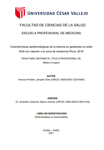 Características epidemiológicas de la anemia en gestantes en edad fértil con relación a la zona de residencia Piura - 2019