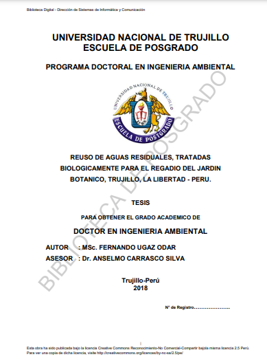 Reuso de aguas residuales, tratadas biologicamente para el regadio del jardin botanico, Trujillo, La Libertad - Perú