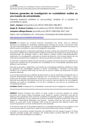 Patrones generales de investigación en contabilidad: análisis de una muestra de universidades