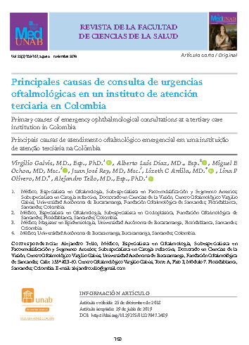 Principales causas de consulta de urgencias oftalmológicas en un instituto de atención terciaria en Colombia