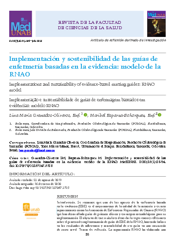 Implementación y sostenibilidad de las guías de enfermería basadas en la evidencia: modelo de la RNAO