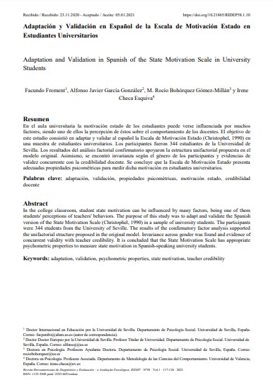 Adaptación y validación en español de la Escala de Motivación Estado en estudiantes universitarios