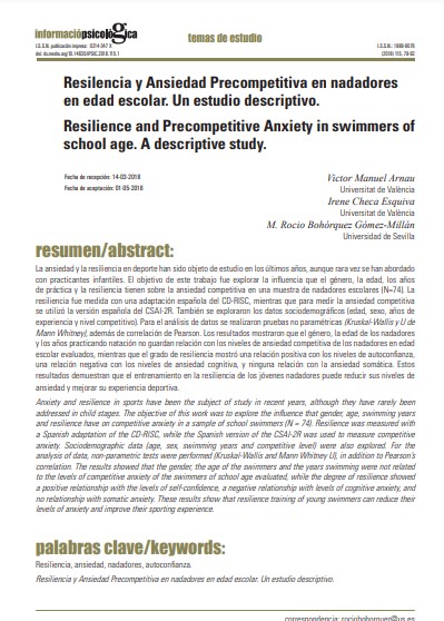 Resilencia y Ansiedad Precompetitiva en nadadores en edad escolar. Un estudio descriptivo.