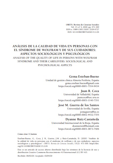 Análisis de la calidad de vida en personas con el Síndrome de Wolfram y de sus cuidadores: aspectos sociológicos y psicológicos