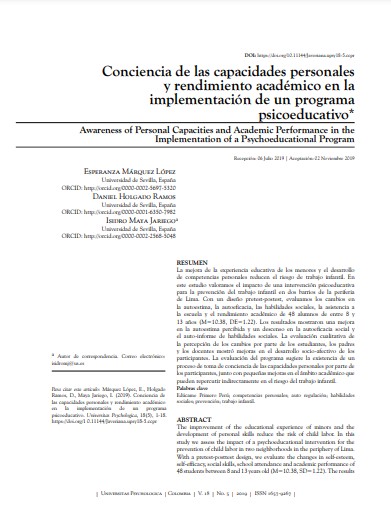 Conciencia de las capacidades personales y rendimiento académico en la implementación de un programa psicoeducativo